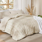 Bedsure Tufted Boho Comforter Set King Size - Beige Boho Bed Set, GentleSoft™ 3 Pieces Farmhouse Shabby Chic Embroidery Bedding, Gifts for Woman, Soft Jacquard King Comforter for All Seasons
