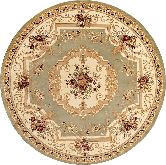 Rugs.com Chateau Collection Rug – 13' Round Green Medium Rug Perfect for Kitchens, Dining Rooms