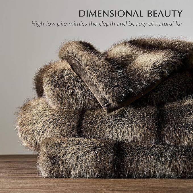 EVERGRACEHOME Luxury Faux Fur Throw Blanket, Soft Fluffy Faux Mink Blankets for Bed, Couch, Sofa, Thick Cozy Plush Warm Fur Throws with Reversible Velvet, Ombré Sable Brown, 50"x60"