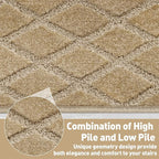 PURE ERA Bullnose Carpet Stair Treads Set Tape Free Non-Slip Indoor Stair Protectors Pet Friendly Rugs 9.5" x 30"(7 Pieces,Khaki Diamond Trellis)