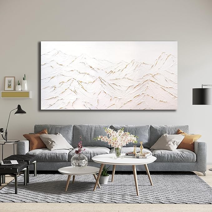 Belmrxne Mountain Wall Decor White Wall Art Abstract Landscape Canvas Painting Wall Prints Artwork for Living Room Bedroom Dining Room Office Home Decor 24x48 Inch