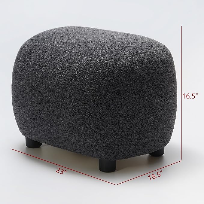 KINWELL Round Boucle Upholstered Ottoman Chair, Footstool with Soft Padded Seat, Fully Assembled Modern Sofa Couch Footrest, Extra Seating for Bedroom Entryway, Dark Gray(18.5" D x 23" W x 16.5" H)