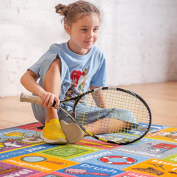 Looney Tunes Educational Kids Rug – ABC Alphabet, Professions & Jobs Matching Game Learning Mat – Interactive Classroom, Playroom & Bedroom Carpet 5x7