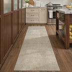 Art&Tuft 2x5 Runner Rug - Washable Runner Rugs, Non-Slip Runner Rug for Hallway, High Low Pile Textured Stripe 2x5 Rug Runner Throw Carpet for Entrance Entryway Bedroom Living Room Kitchen, Beige
