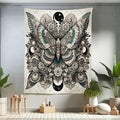 Ambesonne Mandala Tapestry Twin Size, Medieval Esotery Inspired Oriental Moth with Floral Details Witchcore, Wall Hanging Bedspread Bed Cover Wall Decor, 68" X 88", Grey Yellow Green Sepia