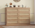47 Inch Rattan 8 Drawer Dresser, Modern Farmhouse Chest of Drawers, Tv Stand Dresser Accent Furniture for Living Room, Bedroom, Entryway
