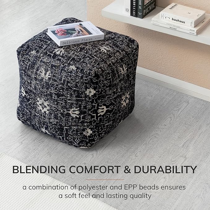 Anji Mountain 100% Handmade & Handcrafted Comfortable Home Décor Pouf Ottoman Footrest for Living Room, Bedroom, Nursery, Kidsroom, Patio Furniture - Obsidian Souk