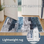 Ciicool 2'6"x10' Washable Runner Rug, Modern Abstract Hallway Rugs Runner, Non-Slip Thin Accent Rug Lightweight Navy Grey Print Distressed Carpet for Laundry Entryway Bedroom Kitchen Indoor
