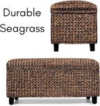 BIRDROCK HOME Abaca Storage Bench – Hand-Woven Wicker Entryway Bench w/Lift-Top Hidden Storage, Solid Wood Frame - Brown Wash