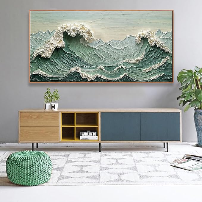 Canvas Wall Art Decor Pictures Large Sea Wave Abstract Wall Decor Print Modern Abstract Green Wall Art Painting Pictures For Living Room Home Kitchen Office Artwork 29 X 58 Inch With Framed