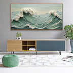 Canvas Wall Art Decor Pictures Large Sea Wave Abstract Wall Decor Print Modern Abstract Green Wall Art Painting Pictures For Living Room Home Kitchen Office Artwork 29 X 58 Inch With Framed