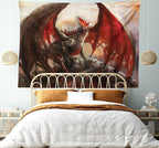 Ambesonne Fantasy World Tapestry, Majestic Dragon Resting on Mountain Mythological Fire-Spewing Creature Print, Fabric Wall Hanging Decor for Bedroom Living Room Dorm, 45" X 30", Brown Red