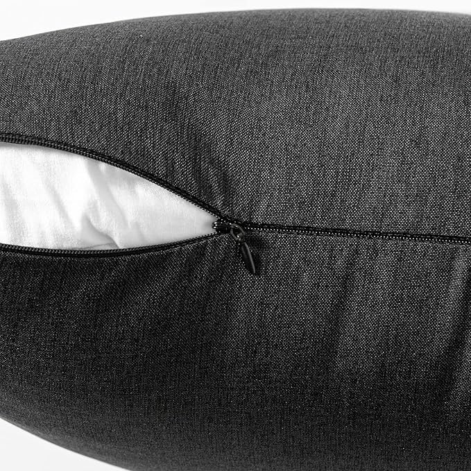 MIULEE Pack of 2 Decorative Outdoor Solid Waterproof Throw Pillow Covers Euro Sham Faux Linen Garden Farmhouse Cushion Cases for Halloween Tent Balcony Couch Sofa 26x26 Inch Black