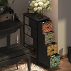 GiftGo Skinny Slim Dresser with Fabric Drawers Thin Boho Mandala Flower Chest of Drawers Narrow Storage Tower for Small Spaces Gaps Bedroom Beautiful Nightstand Living Room Table
