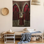 Ambesonne Gothic Tapestry, Mysterious Dark Room in Castle Pillars Candles Atmosphere Pattern, Wall Hanging for Bedroom Living Room Dorm Decor, 60" X 80", Red Black
