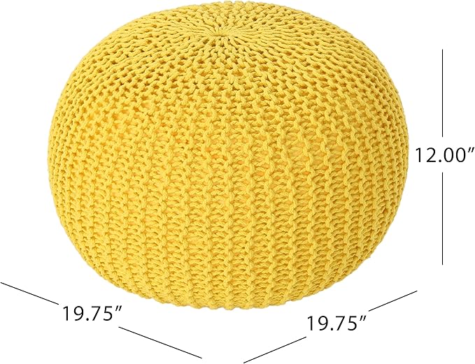 Christopher Knight Home Belle Knitted Cotton Pouf, Yellow