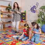 DC Super Friends Educational Kids Rug – ABC Alphabet, Emotions & Hero Traits Learning Mat – Social Skills Classroom, Playroom & Bedroom Carpet 5x7