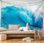 Ambesonne Ocean Tapestry Twin Size, Wavy Ocean Adventurous Surfing Extreme Water Sports Summer Holiday Destination Print, Wall Hanging Bedspread Bed Cover Wall Decor, 68" X 88", Aqua White