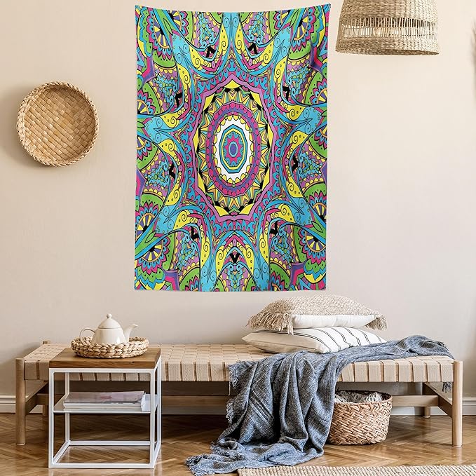 Ambesonne Psychedelic Tapestry, Abstract Unusual with Color and Form Details Hippie Retro, Wall Hanging for Bedroom Living Room Dorm Decor, 60" X 80", Soft Blue