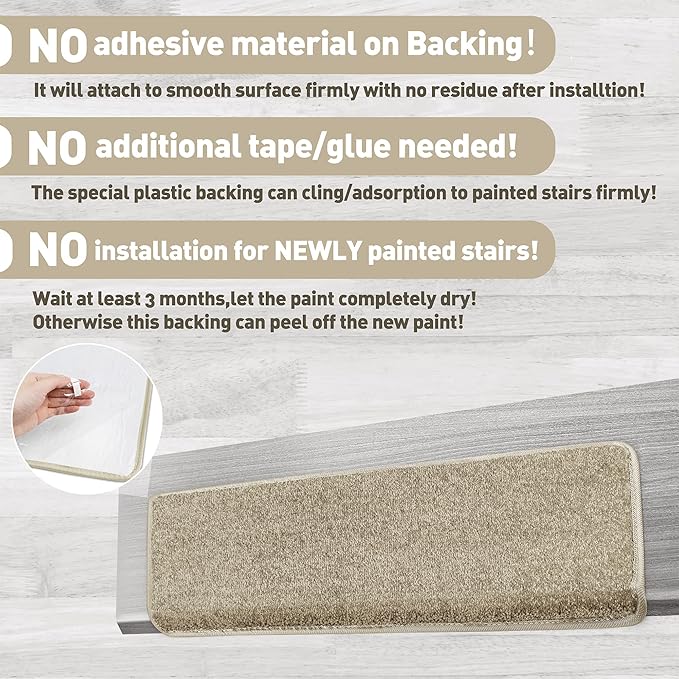 PURE ERA Bullnose Carpet Stair Treads Set Tape Free Non-Slip Indoor Stair Protectors Pet Friendly Rugs Covers Soft Skid Resistant Washable Reusable 9.5" x 30"(7 Pieces,Cream Gray)