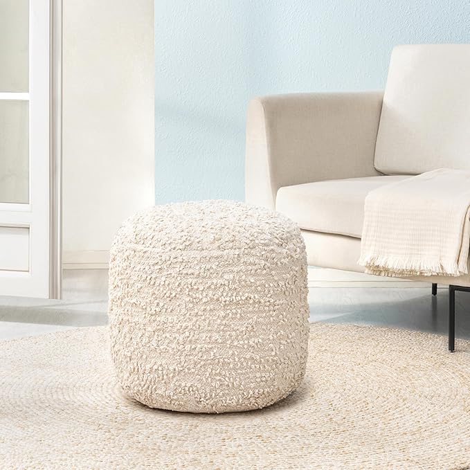Anji Mountain 100% Handmade & Handcrafted Comfortable Home Décor Pouf Ottoman Footrest for Living Room, Bedroom, Nursery, Kidsroom, Patio Furniture - (22" x 22" x 17" - Ivory)