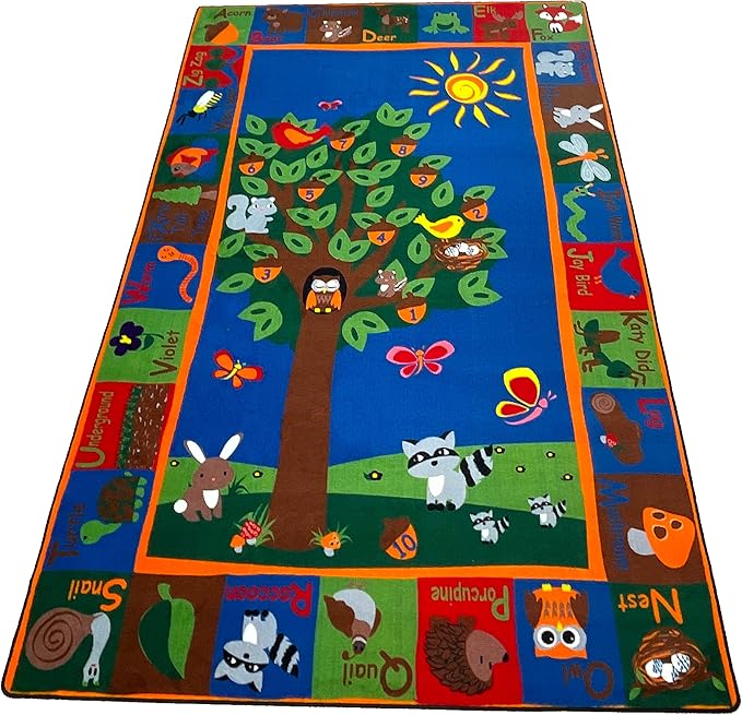 KIDCARPET.COM Forest Fun Rectangle Classroom Rug | Bordered Area Rug for Preschool Daycare Learning, 6' x 8'6"