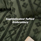 Bedsure Tufted Boho Comforter Set Oversized Queen - Olive Green Boho Bed Set, GentleSoft™ 3 Pieces Farmhouse Shabby Chic Embroidery Bedding, Gifts for Woman, Soft Jacquard Comforter for All Seasons