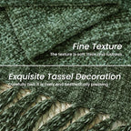 Olive Green Chenille Throw Blanket for Couch Bed，Soft Cozy Throw Blanket with Handmade Fringe, Decorative Blanket for Sofa Chair Living Room for Gift, (Olive Green)