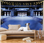 Ambesonne Bowling Party Tapestry Queen Size, Symmetrical Bowling Pins on an Empty Alley Hobby Fun Challenge Theme, Wall Hanging Bedspread Bed Cover Wall Decor, 88" X 88", Blue White Red