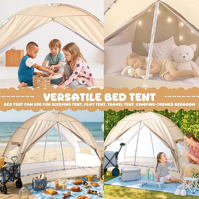 LEEDOR Bed Canopy for Kids/Adults,Mosquito Net & Privacy Tent 2-in-1 Bed Tent,Air Ventilation Mesh & Blackout Cloth Double Design Dream Tent,Indoor Safety Bed Tent for Girls/Boys Twin (No Mattress)