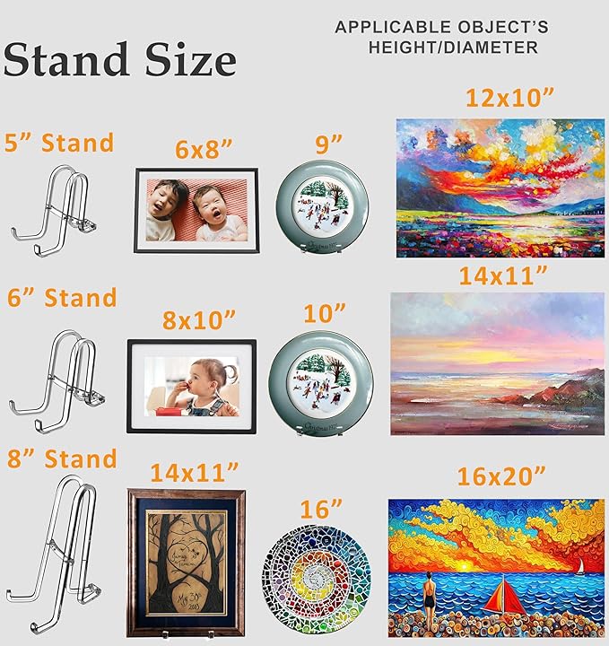 AMT 2 Pack 8 Inch Plate Stands for Display - Holder Stand + Acrylic Frame Holder Picture, Decorative Plate, Book, Photo Easel