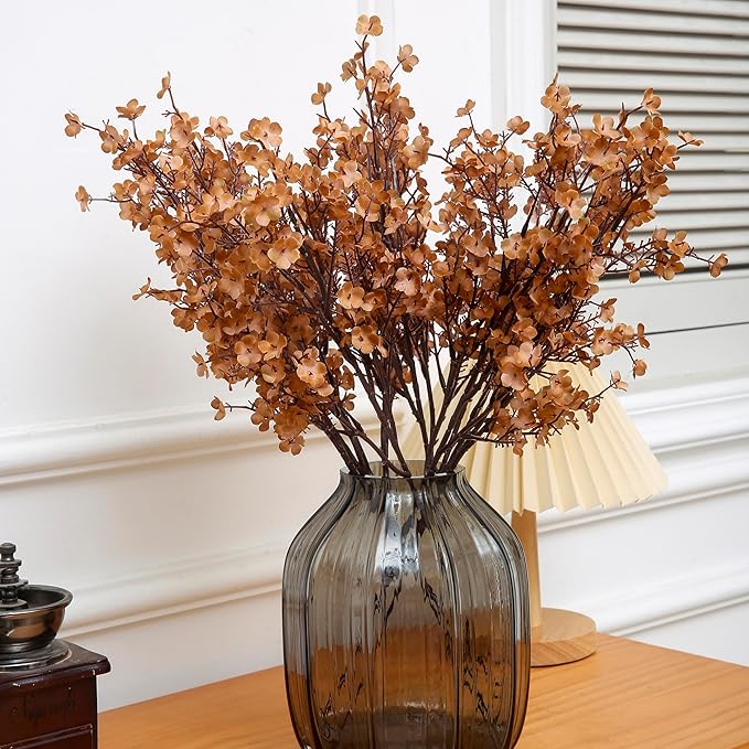JAKY-Global Babys Breath Silk Artificial Flowers 12 Bundle Fake Plants Fall Decorations for Home Farmhouse Decor Wedding Party Decoration Bouquets DIY Garden (Dark Brown Pink 12pcs)