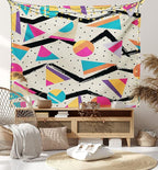 Ambesonne Indie Tapestry, Eighties Memphis Fashion Style Geometric Abstract Colorful Design Dots Funky, Wall Hanging for Bedroom Living Room Dorm Decor, 40" X 60", Cream Pink