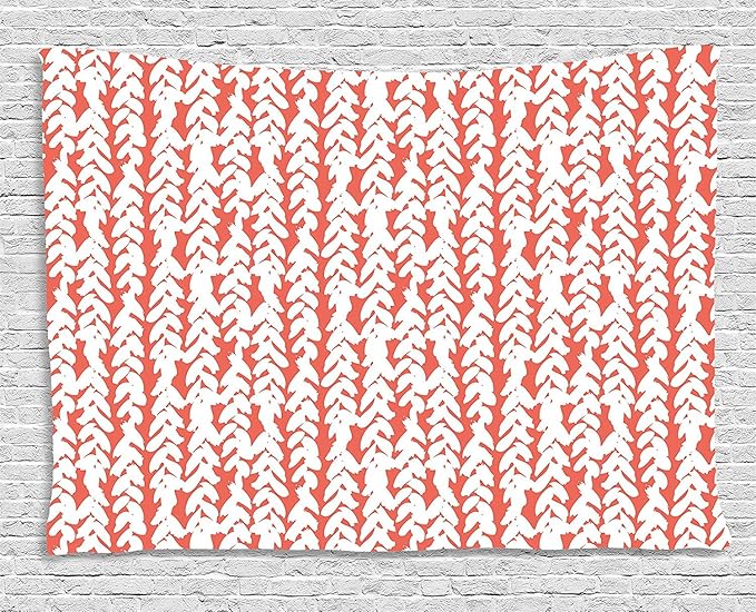 Ambesonne Coral Tapestry, Hand Painted Braids Vertical Pattern Bohemian Hipster Fashion Chevron Art, Wide Wall Hanging for Bedroom Living Room Dorm, 80" X 60", White Coral