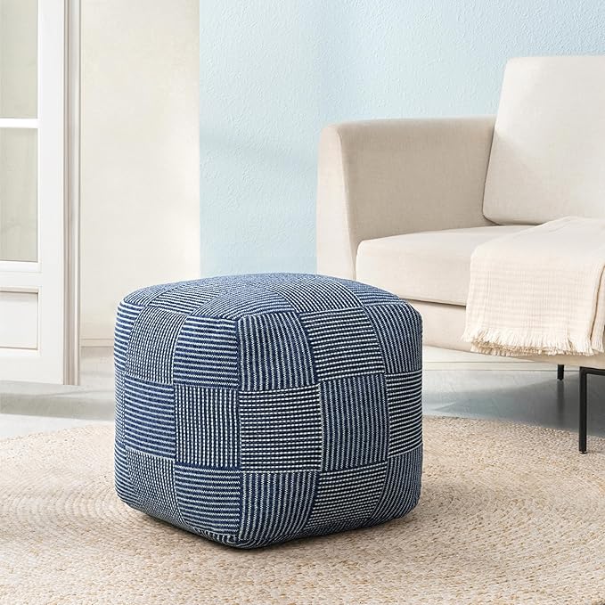 Anji Mountain 100% Handmade & Handcrafted Comfortable Home Décor Pouf Ottoman Footrest for Living Room, Bedroom, Nursery, Kidsroom, Patio Furniture - (20" x 20" x 20" - Sailor Blue)
