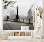 Ambesonne London Tapestry, Big Ben View from the Street Palace of Westminster Touristic Britain, Wide Wall Hanging for Bedroom Living Room Dorm, 80" X 60", Off White Brown