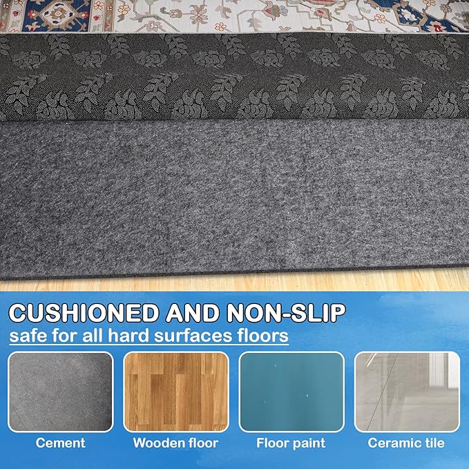 Non-Slip Rug Pads 1/4” Thick, 7x9Ft Waterproof Rugs Non Skid Rug Pad for All Floors and Finishes Durable Hardwood Floor Protective Felt Keeps Rugs in Place, Safe and Secure