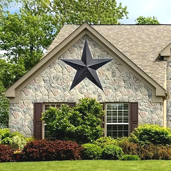 JoyEvy 48" Large Barn Star-Black Barn Star Outdoor Decoration-Metal Stars for Outside Texas Stars Art Rustic Vintage Western Country Home Farmhouse Primitive House Decor- Primitive Wall Décor