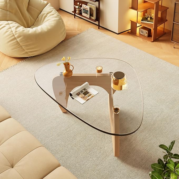 Coffee Tables Glass Small Farmhouse Coffee Table Mid-Century Modern Wood Center Table for Living Room, Original Transparent, 36 Inch