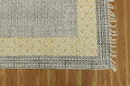 Kilim Rug 4' Square Rug Beige & Black Cotton Dhurrie Oriental Thick 0.19 inches Stone Easy Washable Rug Hand Wash Cotton Carpet Flatweave Rug Indoor Outdoor Rugs for Kitchen, Bedside, Enterway