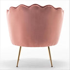 Velvet Barrel Accent Chair with Scalloped Silhouette and Gold Metal Legs, Decorative Piece Suitable for Traditional, Modern, and Contemporary Spaces, Rose