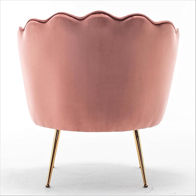 Velvet Barrel Accent Chair with Scalloped Silhouette and Gold Metal Legs, Decorative Piece Suitable for Traditional, Modern, and Contemporary Spaces, Rose