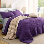 Bedsure Queen Comforter Set - 7 Pieces Reversible Purple Bedding, Queen Size Bed Set for All Seasons, Bed in a Bag with Down Alternative Comforter, Sheets, Pillowcases & Shams