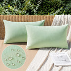 MIULEE Pack of 2 Decorative Outdoor Solid Waterproof Throw Pillow Covers Spring Faux Linen Garden Farmhouse Cushion Cases for Patio Tent Balcony Couch Sofa 20x12 Inch Sage Green