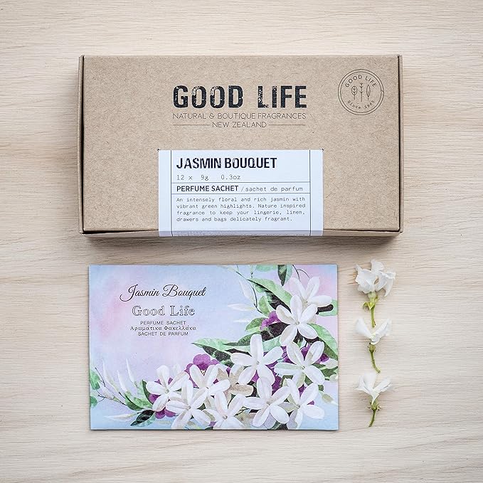 Good Life Jasmin Bouquet Scented Sachets | Designed and Manufactured in New Zealand | 12 Sachets
