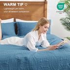 Love's cabin Quilts for Full Bed Misty Blue Bedspreads Bedding Set - Lightweight Bedspread Comforter - Coin Pattern Bedding Coverlet for All Season - 3 Pieces (1 Quilt, 2 Pillow Shams)