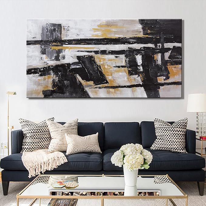 Abstract Wall Art Wall Decor Bedroom Pictures Artwork Canvas Wall Art Black And Gold Artwork Large Size Modern Painting Wall Decoration Pictures For Living Room Home Kitchen Office 30 x 60 Inch
