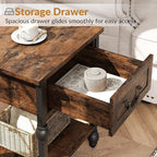 Takywep Small End Table with Drawer & Open Shelf, Vintage Nightstand with Gourd Joint Details, Apartment Square Sofa Beside Table with Storage Shelf for Living Room, Bedroom, 16 * 23in Retro Brown