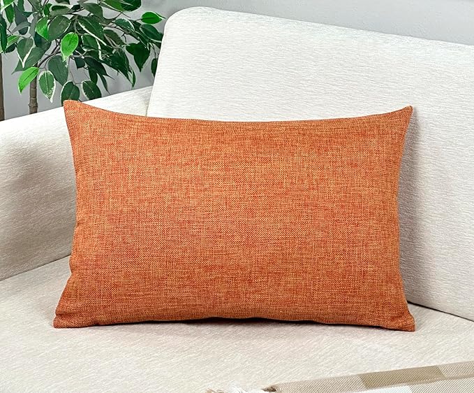 Aiking Home Woven Fine Faux Linen Throw Pillow Cover, Size 12"x18", Orange