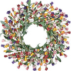 Wreaths for Front Door, 24 Inch Spring/Summer Front Door Wreath, Colorful Paper Flower Wreath for All Seasons for Indoor Home Wall Window Office Wedding Farmhouse Decor (Mixed)